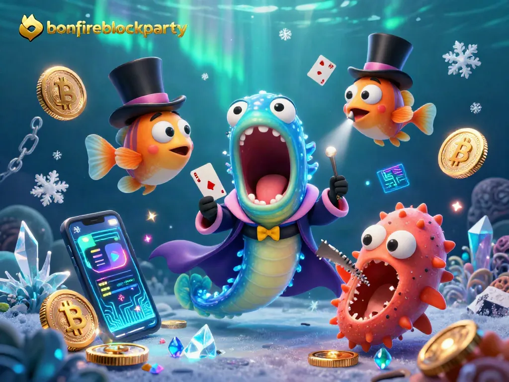 Engage with bonfireblockparty themed casino magic featuring a bioluminescent eel and crypto elements